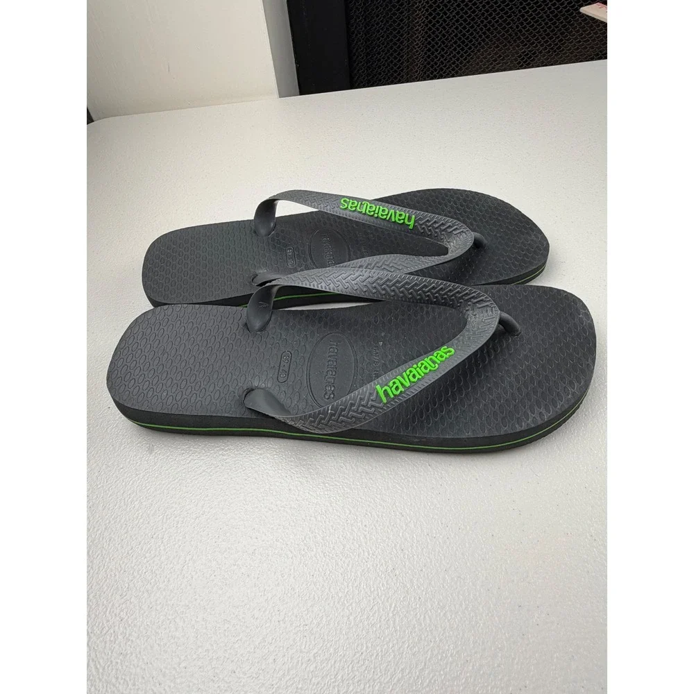 Havaianas Brazil Logo Flip Flops Mens Size 7/8 Grey Green Sandals